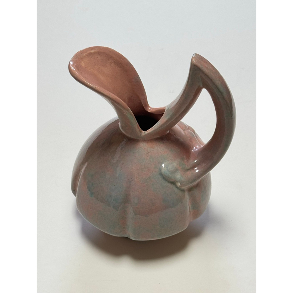 60's Gonder USA Pottery Footed Vase / Pitcher Mauve drip glaze Art Deco H-73 8"